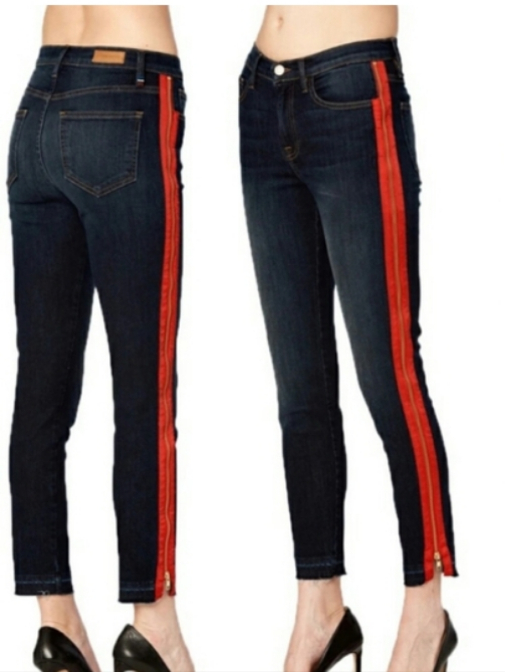 Etienne Marcel Denim Red Zipper Tuxedo Stripe Skinny Jeans Size 0 (24)